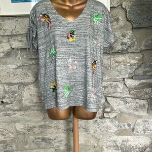 Embroidered V-Neck Top